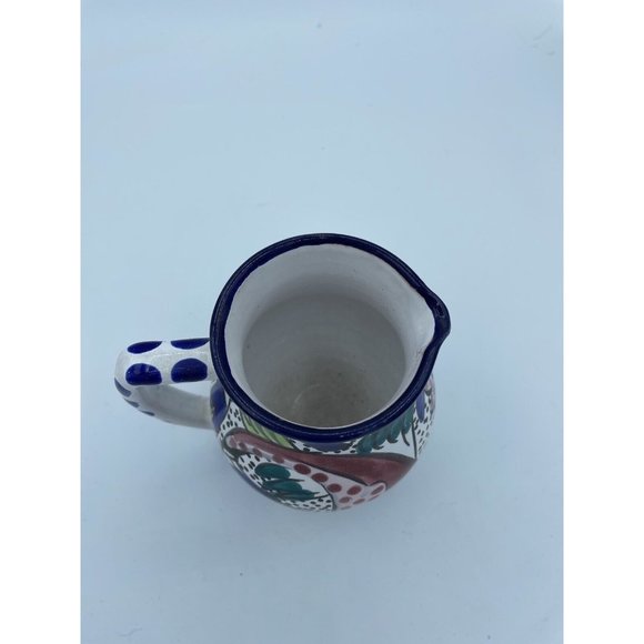 Hand Painted Talavera Mexican Pottery Creamer 4.5" Fish  Floral Design Vintage - Picture 4 of 5